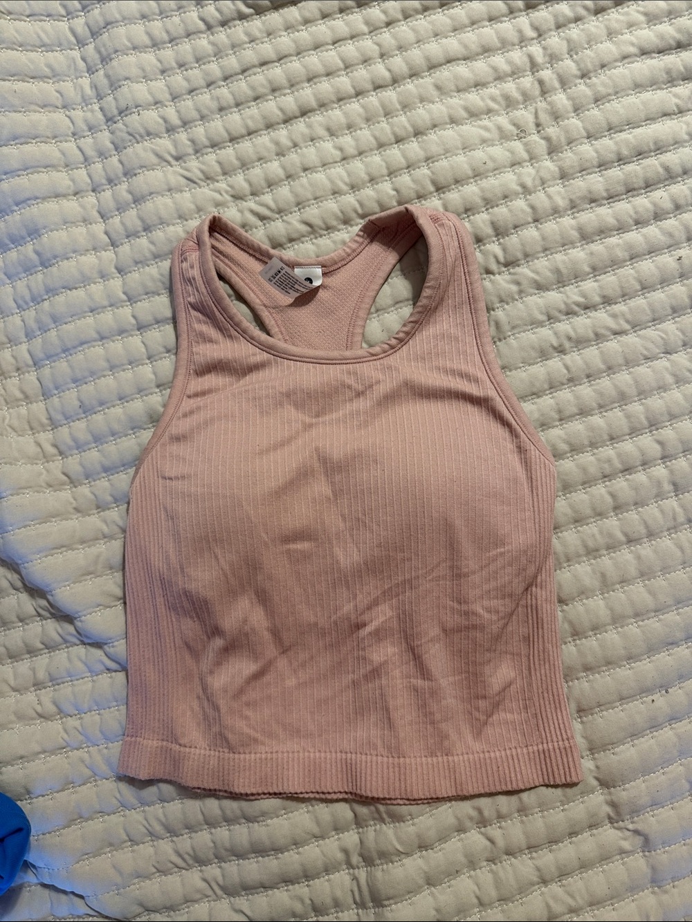 90 Degree  Ribbed Racerback Crop Tank Top - Light Pink with built in padding